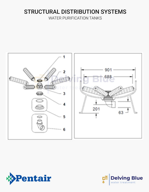 Distribution System For 4" Threaded Top & Bottom Opening Tanks Ø 900mm Treaded Lateral System Elbow
