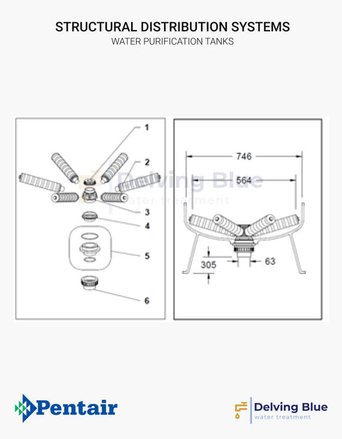 Distribution System For 4" Threaded Top & Bottom Opening Tanks Ø 750mm Treaded Lateral System Union