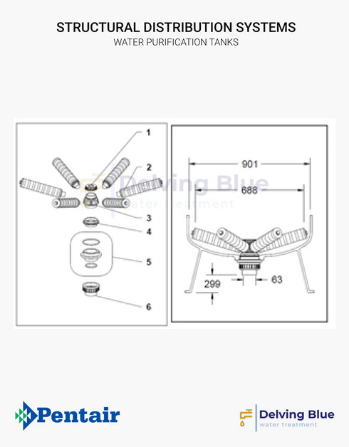 Distribution System For 4" Threaded Top & Bottom Opening Tanks Ø 900mm Treaded Lateral System Union