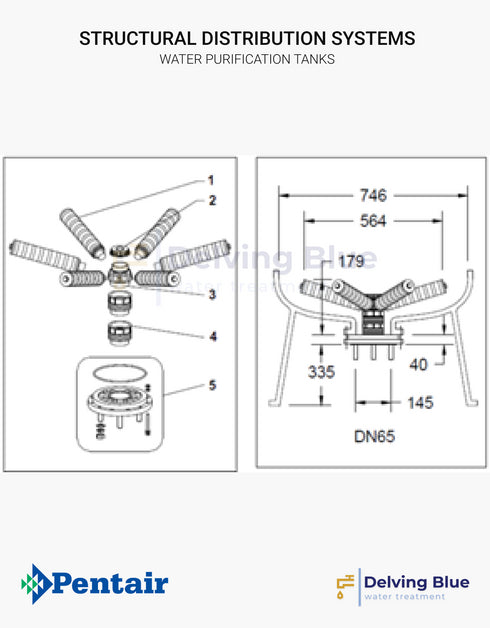 Distribution System For 6" Flanged Top & Bottom Opening Tanks Ø 750mm Treaded Lateral System Dn65