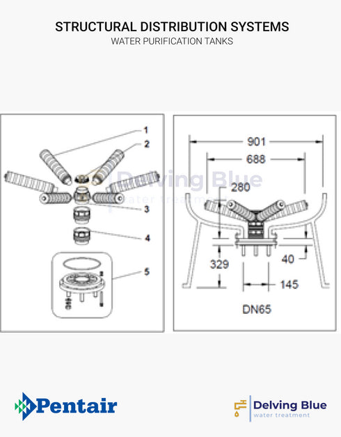 Distribution System For 6" Flanged Top & Bottom Opening Tanks Ø 900mm Treaded Lateral System Dn65 For Hot Water Max Temp 80 °C