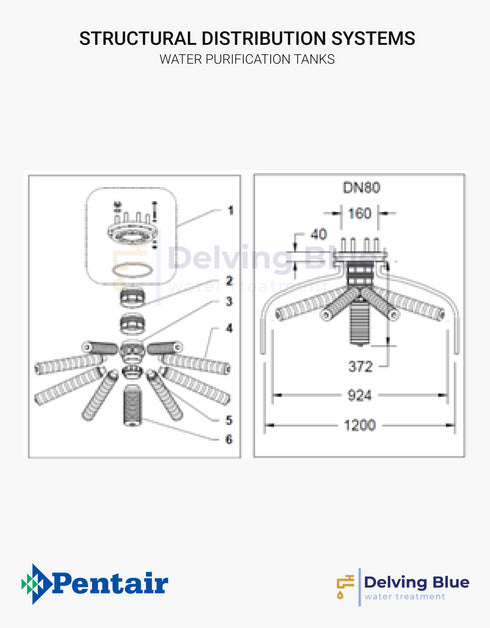 Distribution System For 6" Flanged Top & Bottom Opening Tanks Ø 1200mm Upper Stack System Dn80