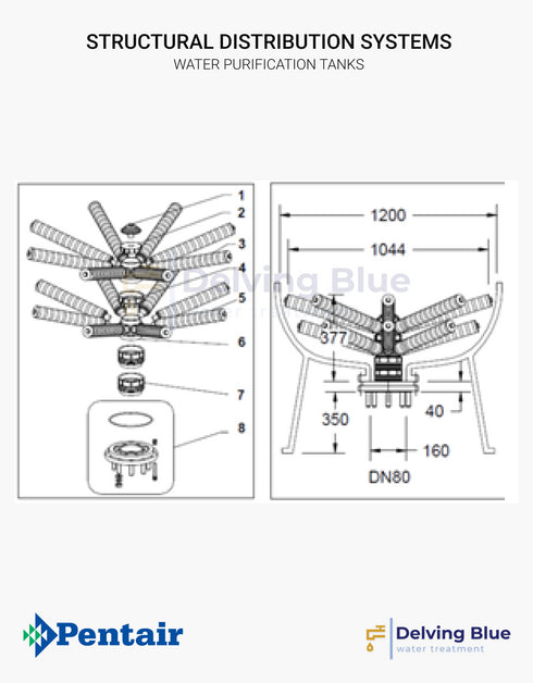 Distribution System For 6" Flanged Top & Bottom Opening Tanks Ø 1200mm Treaded Lateral System Dn80