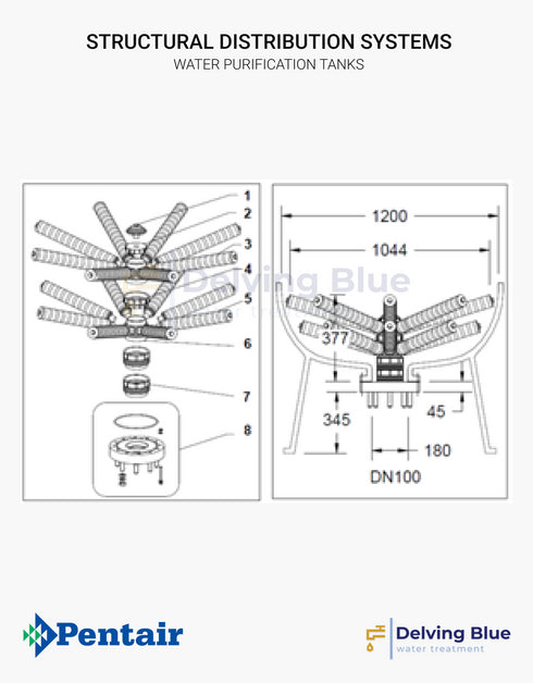 Distribution System For 6" Flanged Top & Bottom Opening Tanks Ø 1200mm Treaded Lateral System Dn100