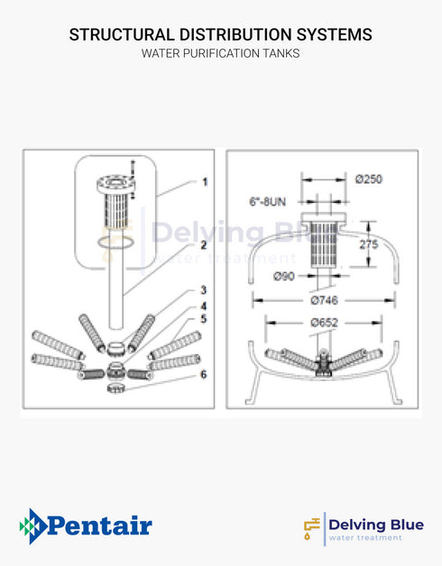 Distribution System For 6" Flanged Top Opening Tanks Ø 750mm Tm Threaded Lateral System Incl Riser Tube With Ø 90 mm
