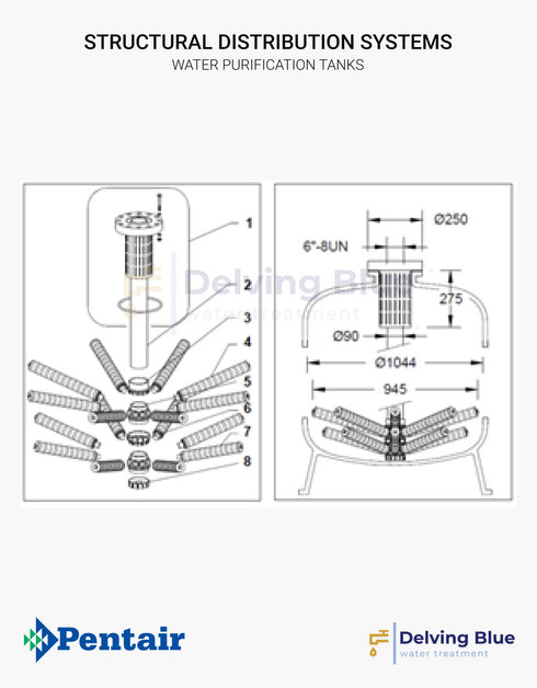 Distribution System For 6" Flanged Top Opening Tanks Ø 1050mm Tm Threaded Lateral System Incl Riser Tube With Ø 90 mm