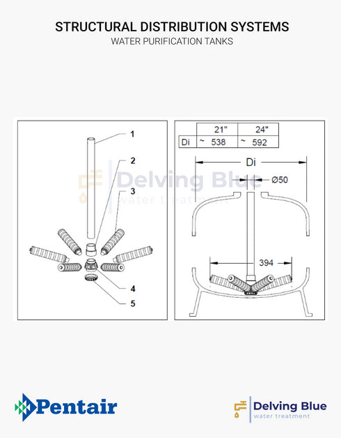 Distribution System For 4" Threaded Top Opening Tanks Ø 525mm & 600mm Tm Threaded Lateral System Incl Riser Tube With Ø 50 mm