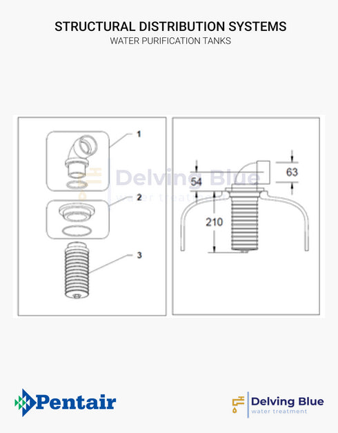 Distributiesysteem voor 4" tanks met boven- en onderopening met schroefdraad Ø 350 mm tot 900 mm Bovenste stapelsysteemelleboog